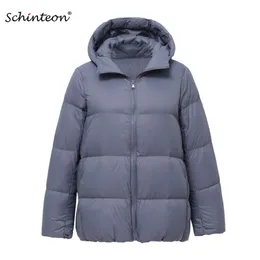 Schinteon Işık Aşağı Ceket 90% Beyaz Ördek Coat Casual Gevşek Kış Sıcak Dış Giyim Hood ile Yüksek Kalite 9 Renkler 211008