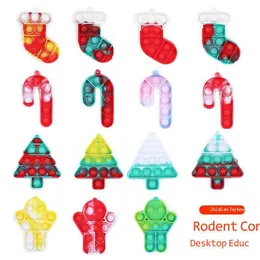 크리스마스 테마 푸시 포펫 거품 Fidget 감각 손가락 퍼즐 장난감 크리스마스 스타킹 넥타이 염료 나무 선물 양말 실리콘 거품 포퍼 데스크톱 조기 교육 G83Rab6