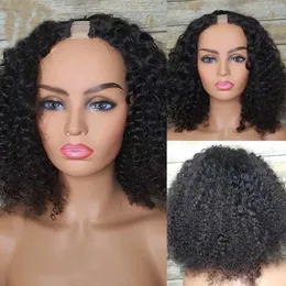 Glueless Natural Human Hair Short Bob Deep Kinky Curly Middle Open U Part Wigs Unprocessed Curl V Shape Full End Wig 250Density