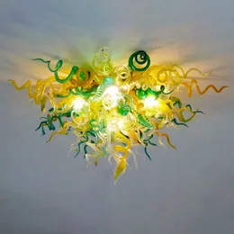 Partihandelslampor Gröna och gula ljuskronor Taklampor LED Light Hand Blåst Murano Glass American Style Candelier Custom 28 eller 32 inches