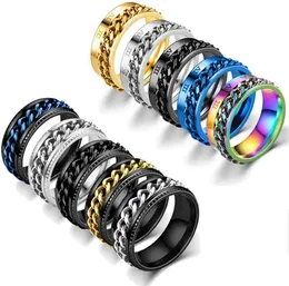 Fashion 8mm Spinner Ring for Men Women Stainless Steel Cuban Chain Fidget Band Release Anxiety Rings Jewelry Wholesale