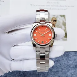 Classic New Mulheres Mulheres Inoxidável Quartzo Relógios Lady Minimalista Geométrico Esporte de Pulso de Pulso de Pulso de Pulso Laranja 31mm