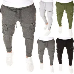 Joggar för män jogga byxor svettbyxor fashionabla zip up fickor casual smal passar långa byxor sportstorlek 38 42