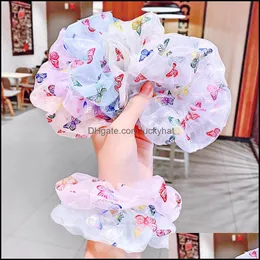 Pony Tails Jewelry Jewelry8 Color Girls Beautif Print Butterfly Flags Tie Tie Bonytail Holder Rubber Band Scrunchies Womens Hair Aessori