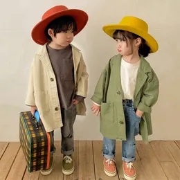 Vår Japan Stil Unisex Solid Färg Bomull Lång Trench Boys and Girls Soft Loose Jackets Coats 210508