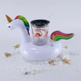 Nyaste Party Supplies Mini Unicorn Uppblåsbara kopphållare Drick Floating Party Dryckbåtar Telefon Stativhållare Poolleksaker 1267 Z2