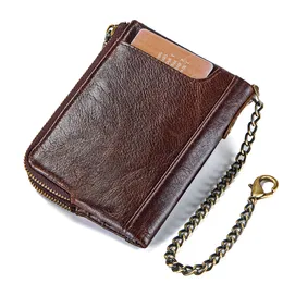 Carteiras RFID vintage 100% de couro genuíno Men Carteira curta para cartões Male Coin Purse Card Pocket Double Zipper Design