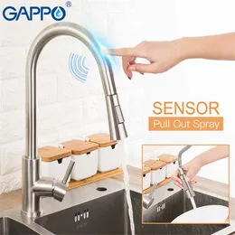 Gappo aço inoxidável de toque de toque torneiras de cozinha inteligente sensor cozinha misturador toque torneira para cozinha puxar tapetes 211108