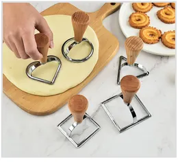 Biscuit Cut Moulds Cookie Mold Trähandtag Zinc Alloy Heart Rectangle Metal Baking Mould Set