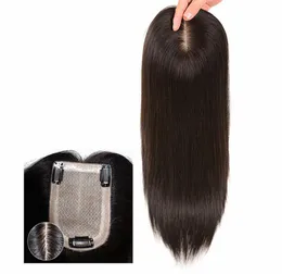 9x14 cmレディースフリーパートシルクベース本物の人間の髪の毛クラウントッパークリップのタッピングウェイトヘアピース天然の黒いレミー人間の髪に