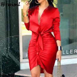 Bodycon Sukienka Kobiety Z Długim Rękawem Ruched Solid Midi Sexy Party Es Elegancka Biuro Lady Jesień Vestido de Mujer 210513