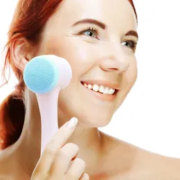 Podwójna strona Silikonowa Porcie Cleanser Szczotka Przenośna Masaż Wibracja 3D Masaż twarzy Mycie Skóry Scrubber Scrathead Odklejanie usuwania