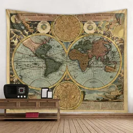 Polyester World Map Print Wall Hängande Boho Tapestry Färgrik karta Mandala Vägg Tapestry Beach Handduk Blankett Yoga Sovplatta 210609