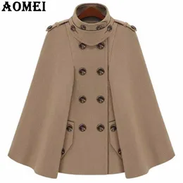 Moda camelo cor casacos de lã capa para mulheres workwear inverno escritório senhora outwear botão duplo mola overcoat Cabo 210416
