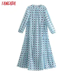 Moda mujer geometría estampado gasa manga señoras vestido largo suelto Vestidos 5Z102 210416