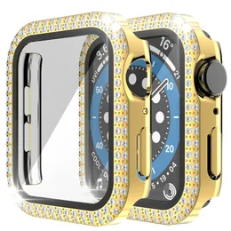 Dual Bling Diamond Screen Protector Case Protective PC Bumper Case för Apple Watch IWatch Series 6 5 4 3 44mm 42mm 40mm 38mm 41mm 45mm med detaljhandelspaket