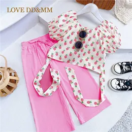 Miłość DDMM Dziewczyny Ustawia Letnie Odzież dziecięca Dziewczyny Koszula Ananasowa + Spodnie szerokopasmowe Garnitur 3-8 Y 210715