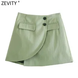 Zevity Women Vintage Solid Color Button Up Hem Irregular Wrap Skirt Faldas Mujer Female Back Zipper Casual Slim Vestidos QUN781 210603