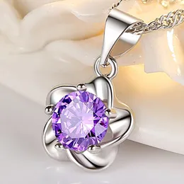 925 Sterling Silver Woman Fashion Jewelry High Quality Crystal Zircon Plum Blossom Flower Pendant Necklace Length 45CM