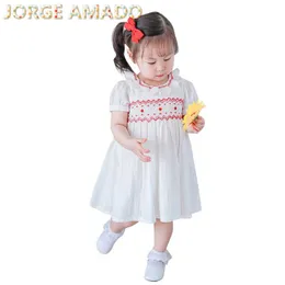 Kids Dresses for Girls Summer White Smocked Girl Short Sleeve Princess Baby Clothes E20421 210610