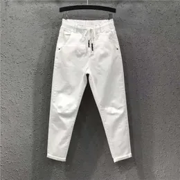 Девять точек брюки джинсы весенние осень свободные пробежки Широкая натуральная батарея свободная высокая талия моркови Harem 210531
