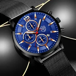 Wristwatches 2022 Fashion Mens Watches Calendar Date Luminous Clock Men Business Stainless Steel Quartz Wrist Watch Male Casual Leather
