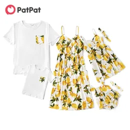 Summer Mosaic Mommy and Me Lemon Tank Sleeveless Dresses for Mom - Girl Baby knee length Side pockets 210528