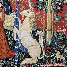 Tapestry Wall Hanging Medieval Unicorn Lady Aubusson Cotton