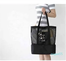 Large Double Layer Insulated Picnic Shopping Summer Net Handbag Tote Cooler Bottom Beach Bag