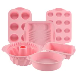 6 Sztuk Silikonowy Cake Mold Okrągły Prostokąt Kwadratowy Tosty Muffin Szyfonowa Chleb Niecka Taca Mold Non Stick Desery Narzędzia do pieczenia