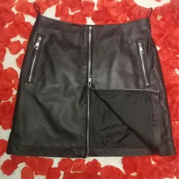 Skirts Winter Sexy Zipper Slim Fit Womens A-Line Fashion High Street Genuine Leather Sheepskin Female Short Wrap