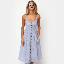 Oufisun Summer Sexy Backless Spaghetti Strap Midi Dress Solid Color Sleeveless Button Casual Women Women's Party es 210517