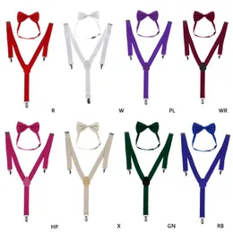 Fashion 1 Set Unisex Adjustable Y-Back Suspenders Bow Tie Clip-On Braces Elastic Wedding For Men Women 11 Colors Neck Ties