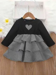 Baby Gingham Heart Haft Warstwowy Wzburzyć Hem Dress Ona