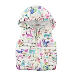 Girls Vest Kids Hooded Graffiti vest Sweet Waistcoat Children's Down Jacket Winter Warm Vest Baby Girl Jacket