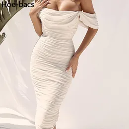 캐주얼 드레스 2021 여름 여성 패션 바디콘 슬리브 레벨리스 미니 솔리드 오프 어깨에 섹시한 파티 드레스를위한 Lady Ondidos Hoe-Bacs