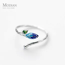 Fashion Colorful Enamel Leaves Ring for Women Real 925 Sterling Silver Open Adjustable Finger Branches Rings Fine Jewelry 210707