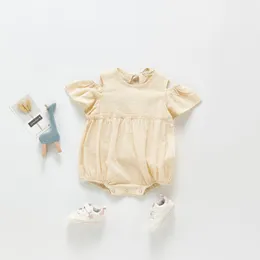 2021 InsベビーキッズクライミングロンパースオフショルダーソリッドカラーOネックロンパース100％コットン夏の女の子幼児服0~2T