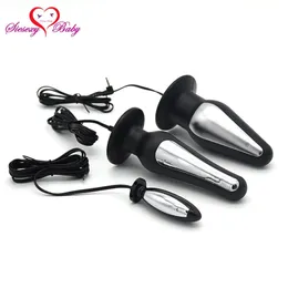 3 sizes Selected Electric Shock Anal Plug Electro Shock Butt Beads Massage Themed Toys Sex Toys Erotic Vibrating YQ187 210616