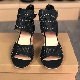 2021 Designer Women Sandal Summer High Heel Sandals Black Blue Party Slides with Crystals Beach Outdoor Casual Shoes large size W7