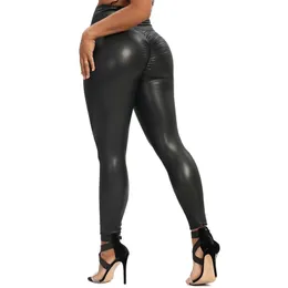 Czarny PU legging Faux Patent Leather Stretch Elastyczne Legginsy Wysokiej Talii Spodnie Slim Spodnie Scrunch Butt Moda 211221