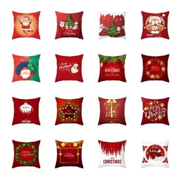 Julkuddas röd tecknad Santa Claus Peach Skin Sofa Kuddehölje Jul Hem Dekorationer Party Supplies T2i53027