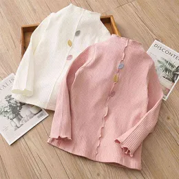 2021 Wiosna Jesień 2 3 4-10 lat Dziecko Ubrania Dziecko Solid Color Princess Knitted Pullover Leaf Basic T-shirt dla dziecięcych G1224