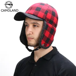 Klassisk plaid vinter bomber hatt för kvinnor män tjockna fleece russia trapper pilot hatt manliga öronflap baseball kepsar