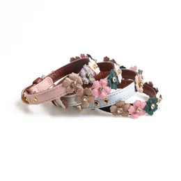 Pet Supply Leather Dog Cat Collar Pu Med Blomma Slips Enkel Blommor För Små Katter Hundar