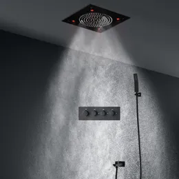 Yeni Tasarım Tavan LED Duş Seti Yüksek Kalite 304 Paslanmaz Çelik Masaj Rian Showerhead Siyah Termostatik Mikser Musluk