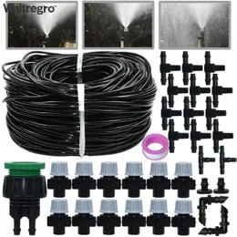 Waltegro Otomatik Taşınabilir Sis Sulama Sulama Sistemi Misting Soğutma Su Memesi 10 M PVC Hortum Sprey 4 / 7mm Tee Connecter 210610