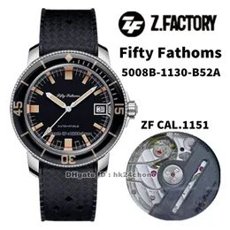 2021 ZF Factory Watches 5008B-1130-B52A Fifty Fathoms Barakuda Limited Edition Cal.1151 Autandic Mens Watch Black Dial Gummi Strap Sport Gents Wristwatches