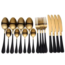 Bordwellware 16 st Rostfritt Stål Bestick Tortering Varor Guld Sked Ställ Forks Knives Skedar Kök Dinnervara Set Drop 210706