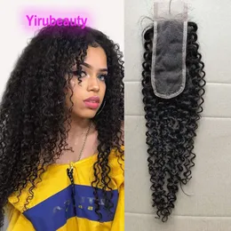 Peruwiańskie ludzkie włosy 2x6 koronkowe zamykanie głębokie fala Kinky Curly Prosta Wave 5 sztuk/działki górne zamknięcia Yaki 10-24 cala naturalny kolor